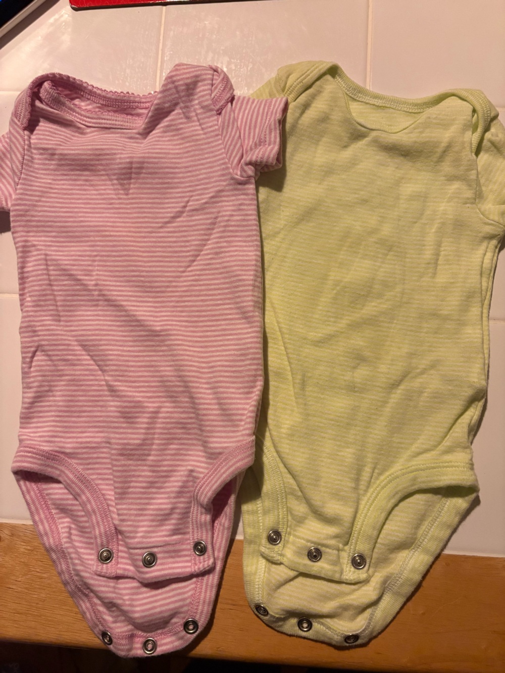 Carter's Pink Stripe and Light Yellow Stripe Baby Bodysuit Set